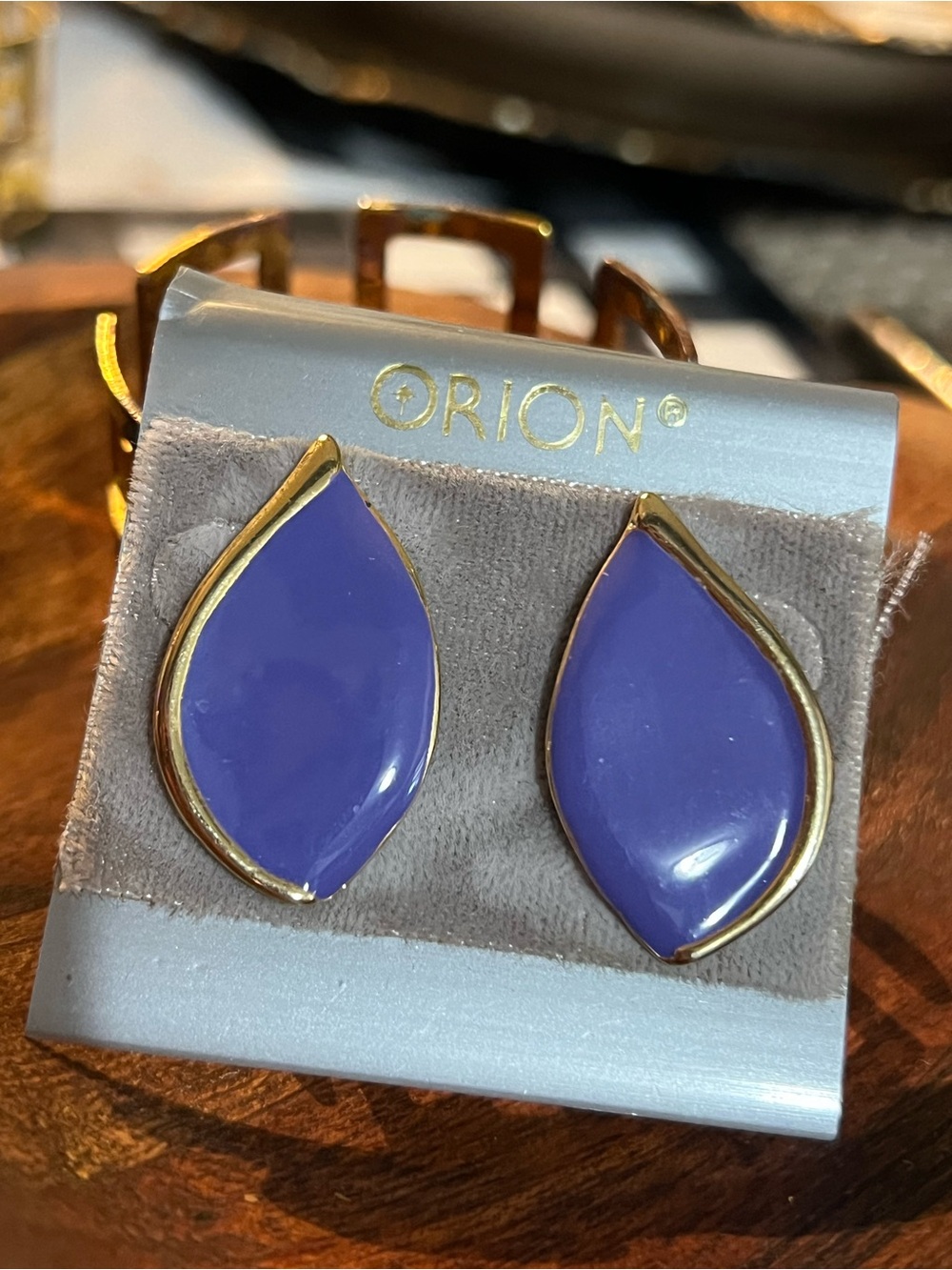 Orion London Purple Teardrop Earrings with Gold Trim